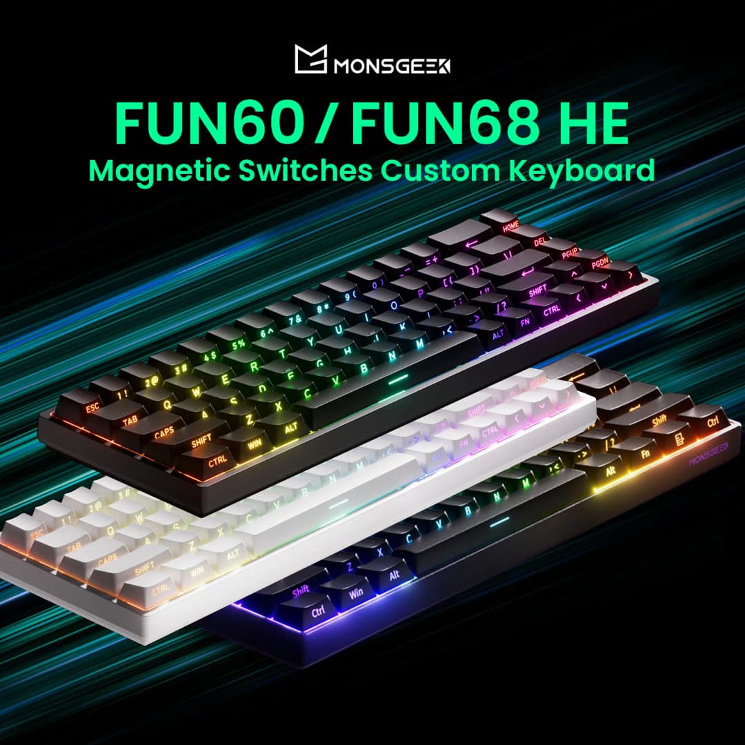 Akko MonsGeek FUN68 FUN60 PRO & MAX HE لوحة المفاتيح المغناطيسية 60% 65% لوحات مفاتيح الألعاب الزناد السريع 8K لوحة المفاتيح المخصصة ألعاب الرياضات الإلكترونية