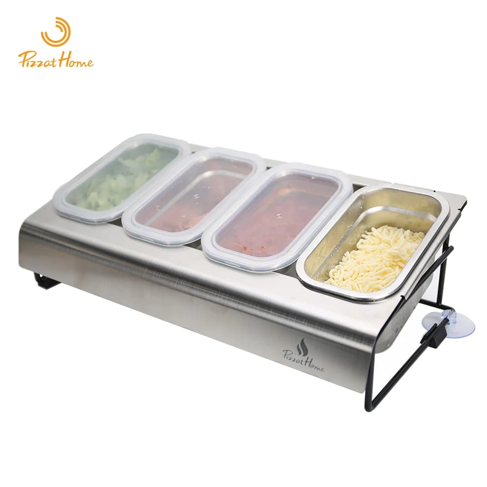 حاوية مكونات البيتزا المصنوعة من الفولاذ المقاوم للصدأ مع غطاء PP لتخزين الثلاجة وصندوق تخزين التوابل والبيتزا - 5