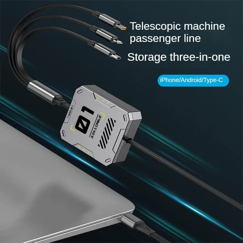 3 in 1 Multi Retractable USB Phone 100W Fast Charging and Data Cable for Lightning/Android/Type-C Devices - 3