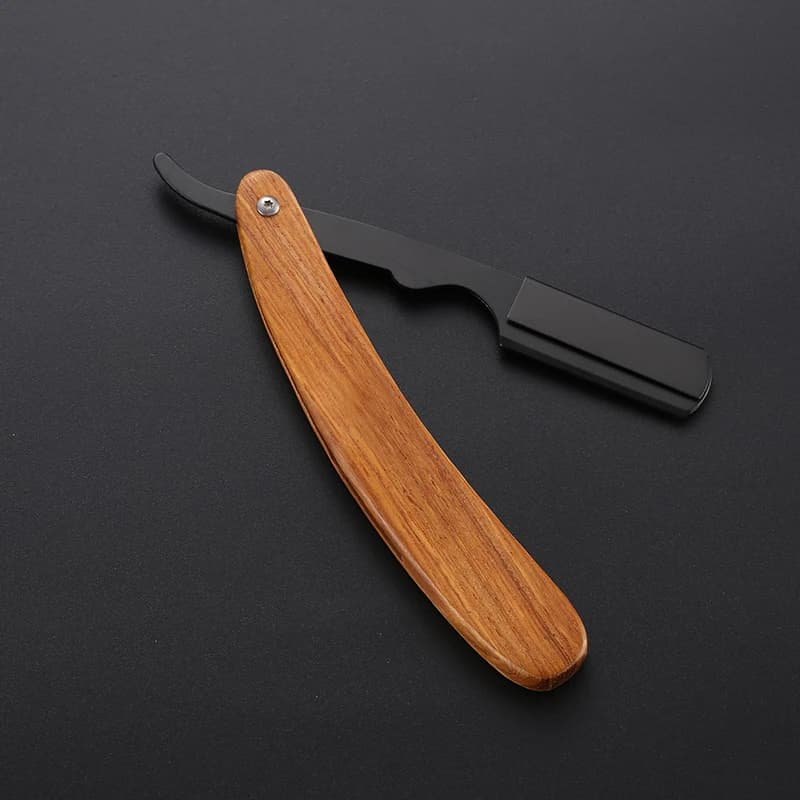 ماكينة حلاقة يدوية من الخشب بحافة مستقيمة من الفولاذ المقاوم للصدأ، شفرة حلاقة قابلة للطي للمحترفين - 4