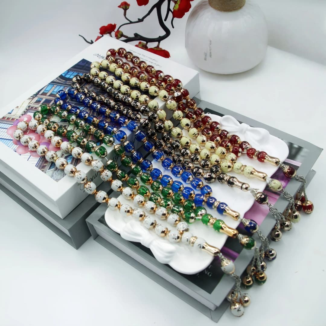 مسبحة صلاة مسلمة 12 ملم 33 حبة مسبحة صلاة مسلمة للجنسين مسبحة كلمات إكسسوارات لوازم العبادة ديكور مسبحة دينية