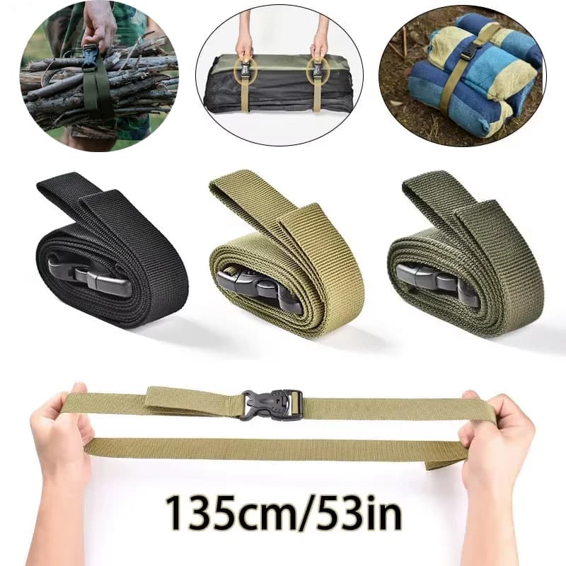 Heavy-Duty Outdoor Camping Luggage Straps - Adjustable Double Safety Buckle Luggage Packing Belt Bundling Rope of Cargoes