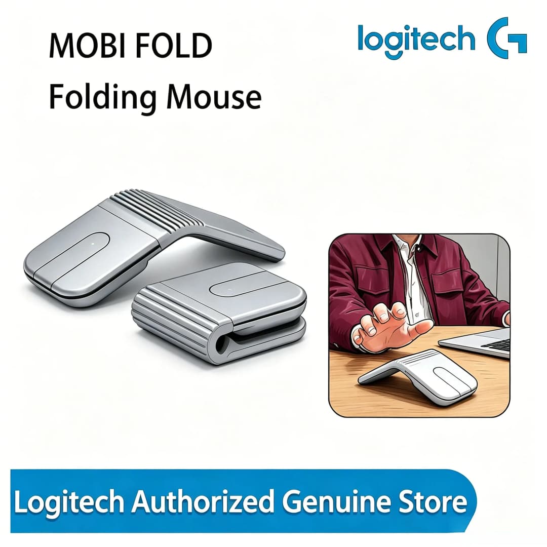 فأرة Logitech Mobi Fold قابلة للطي لاسلكية محمولة تمرير باللمس بلوتوث متعددة الأجهزة ذكاء اصطناعي مضاد للنقر الخاطئ بطارية هادئة للمكتب