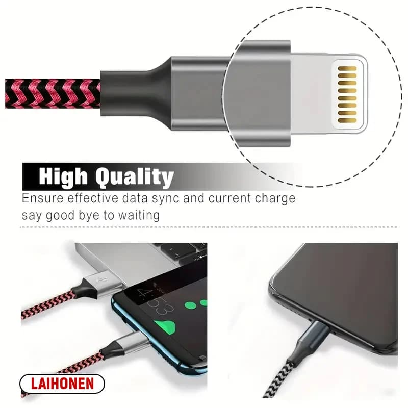LAIHONEN كابل USB آيفون 5 6 7 8 Plus X XS XR 11 12 13 14 Pro Max SE 1m 2m 3m طويل قصير iOS شاحن البيانات الحبل شحن سريع - 5