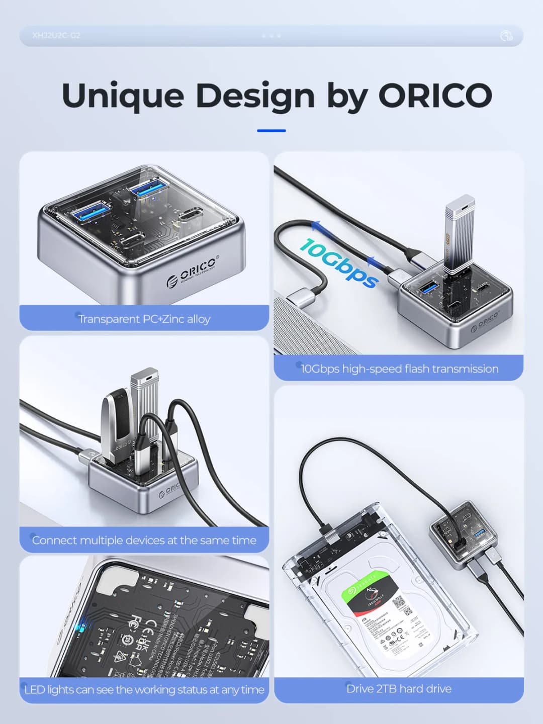 ORICO USB3.2 Hub Splitter Metal Material Usb Hub 10Gbps With 2 USB A Port and 2 USB C Port for All Macbook Mac Mini - 3