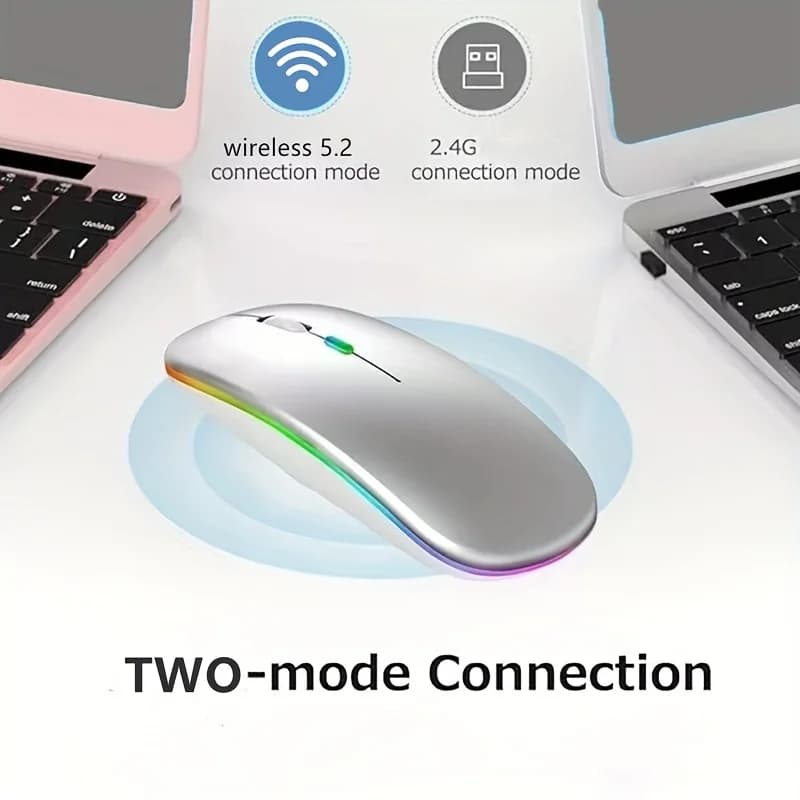 Ultra-Slim Wireless Rechargeable Mouse with LED Lighting, Dual Mode (BT & 2.4G), Compatible with iPad, Laptop, PC, Mac, Windows - 4