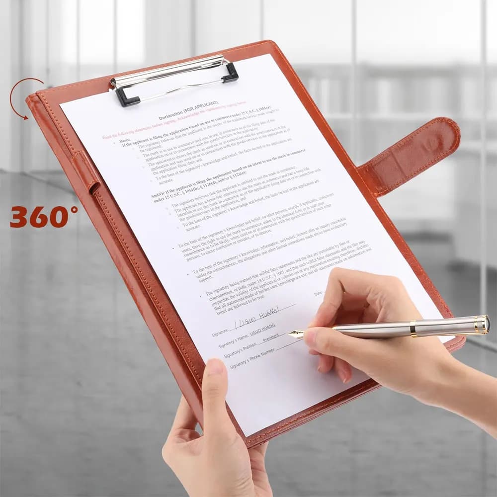 مجلد جلدي متعدد الوظائف A4 مع لوحة كتابة، يتضمن مفكرة مبطنة، يحمل بطاقات البنك وأغراض تخزين أخرى - 4