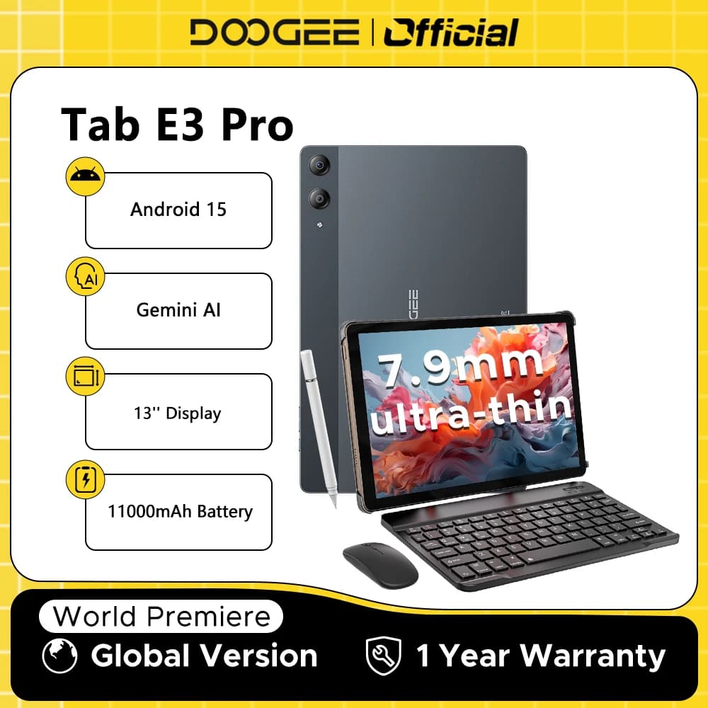 World Premiere DOOGEE Tab E3 Pro Tablet Gemini AI 13'' Screen Android 15 8GB 256GB 7.9mm Ultra-thin 11000mAh  Battery Smart Pad