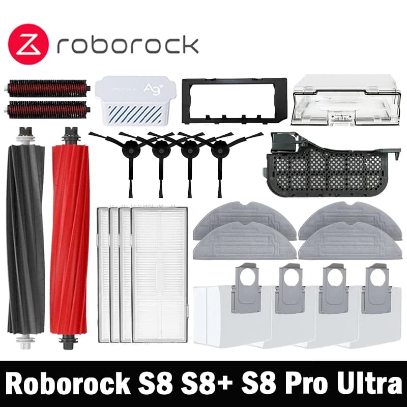قطع غيار مكنسة Roborock S8 Pro Ultra S8+ S8 Plus الروبوتية، فرش جانبية رئيسية، مناديل تنظيف، فلاتر HEPA، أكياس غبار، إكسسوارات