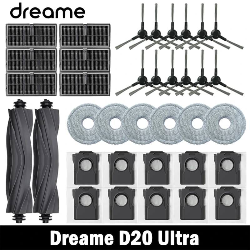 Dreame D20 Ultra Vacuum Cleaner Replacement Accessories Main Side Brush HEPA Filter Mop Cloths Dust Bag Spare Parts