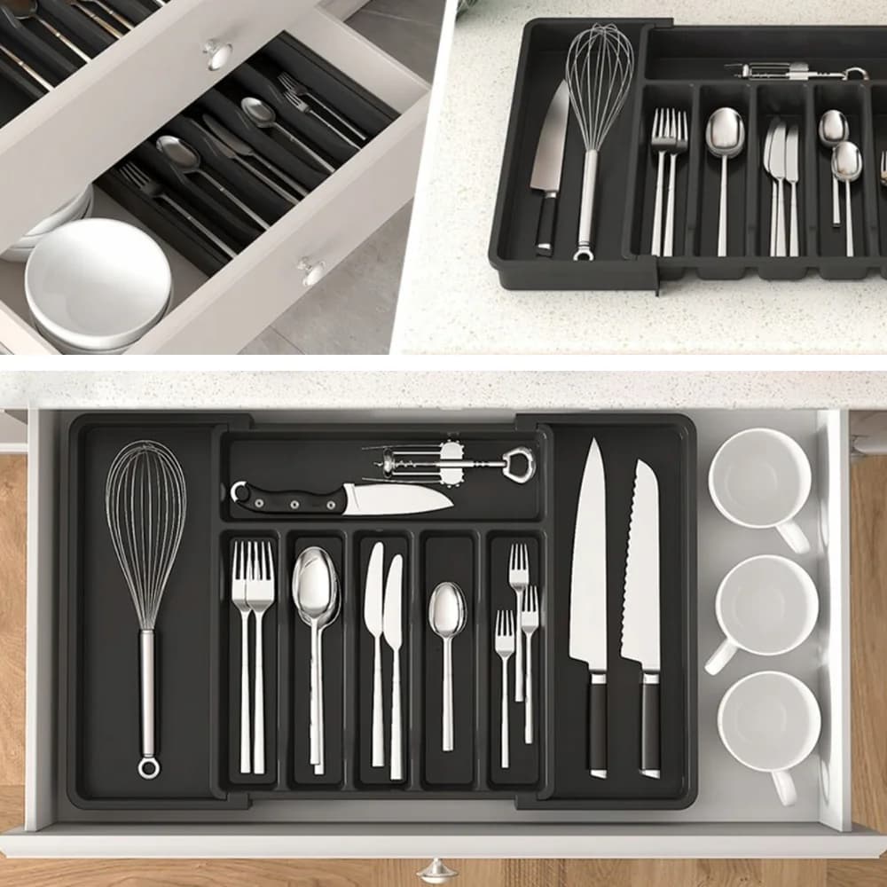 1Pc Expandable Kitchen Drawer Organizer, Adjustable Retractable Cutlery Storage Box for Spoons Forks Knives Flatware and Cutlery - 2
