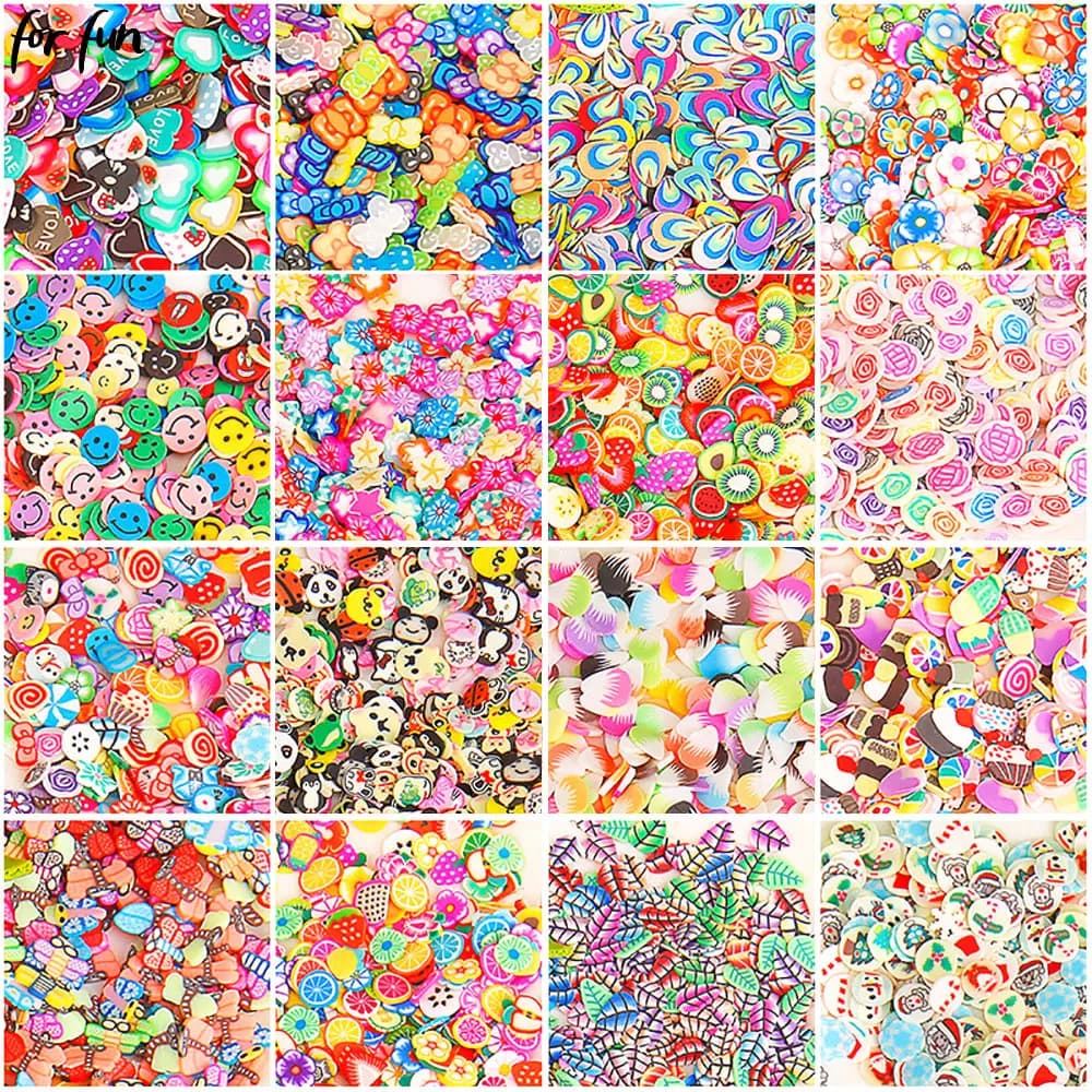 For fun 1000pcs Mix Fruit Soft Clay Slime Animal Flower Slice Resin Filler for Nail Art Epoxy Mold DIY Crafts Making