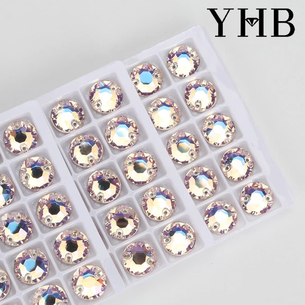 حجر خياطة زجاجي وردي خوخي من YHB Moonlight XIRIUS، أحجار الراين المسطحة للخياطة على الملابس والحقائب - 6