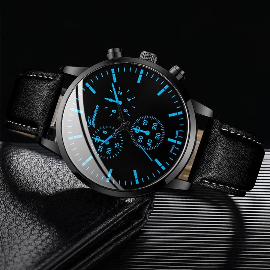 3PCS Fashion Men Business Watches Casual Leather Band Analog Male's Quartz Watch Necklace Bracelet Set Relogios Masculino - 3