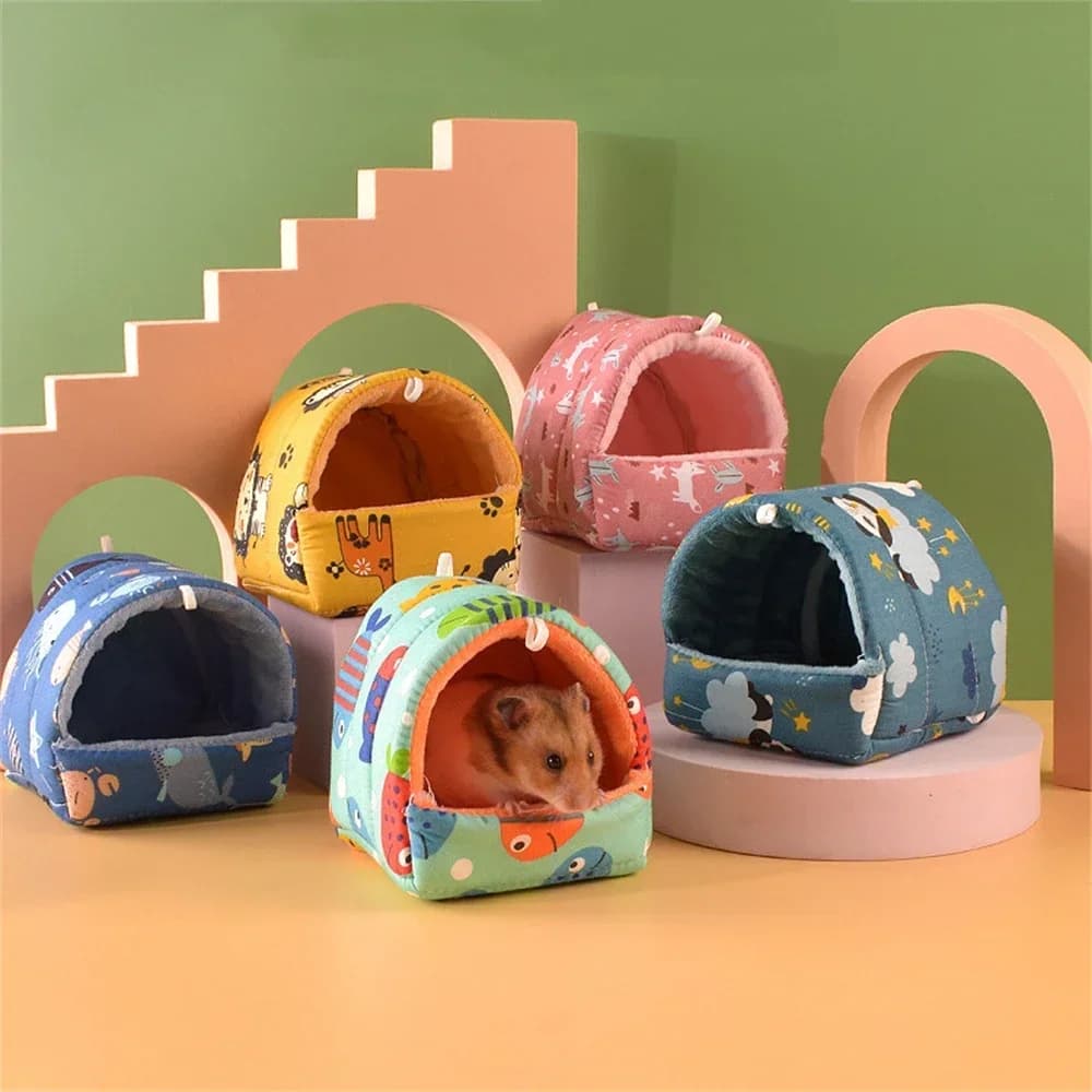 Cute Cartoon Rabbit Squirrel Mini Cage Guinea Pig Nest Small Animal Mice Rat Pet Sleeping Bed Hamster House Winter Warm Soft Mat - 4