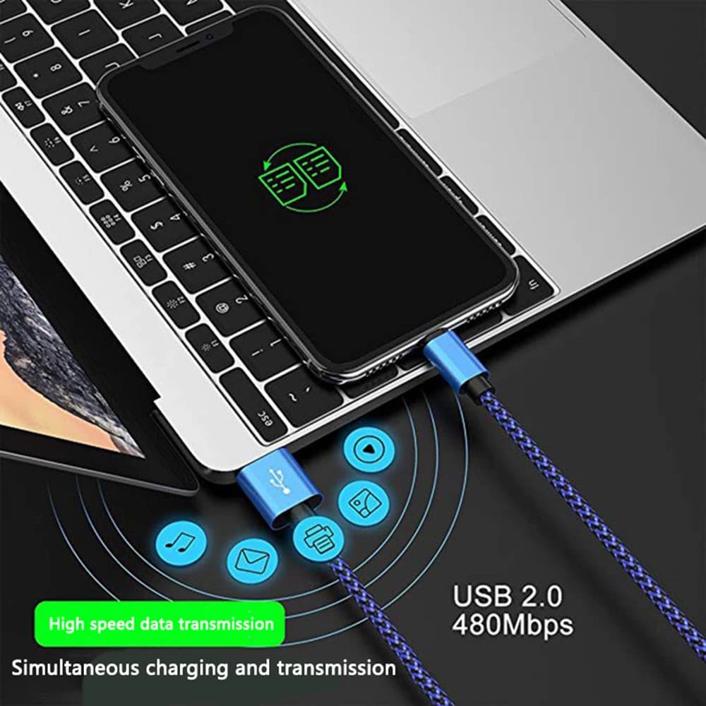 كابل شحن سريع يو اس بي نوع سي نايلون - متوافق مع ايفون واندرويد وهواوي وسامسونج، أطوال 2 متر و3 متر - 6
