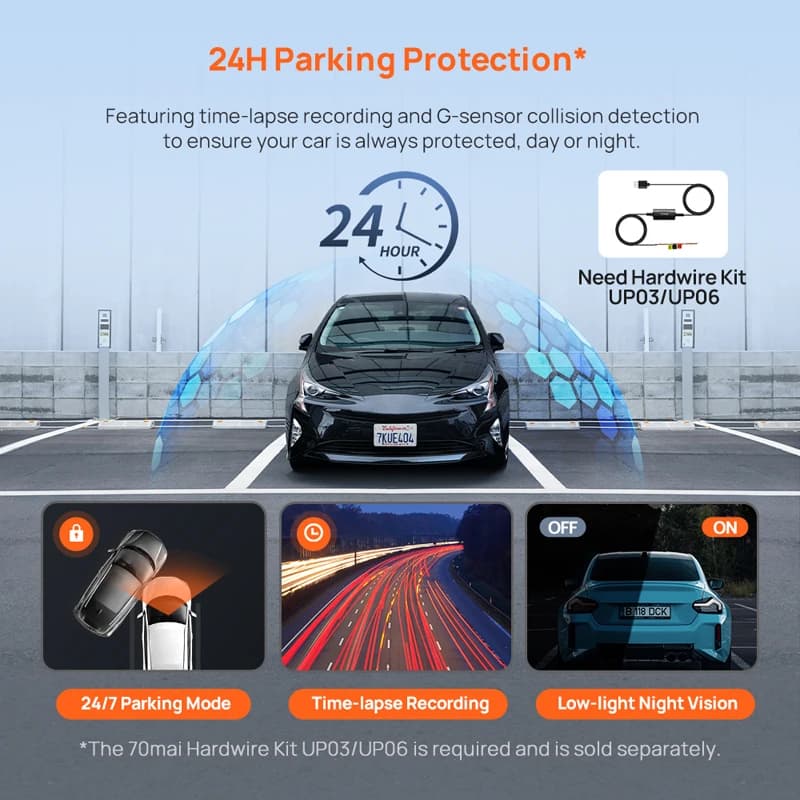 كاميرا سيارة 70mai A410 الأمامية بدقة 1440 بكسل والخلفية بدقة 1080 بكسل مسجل سيارة DVR إصدار محدث من 70mai A400 وضع انتظار 24 ساعة يدعم حتى 256 جيجابايت - 5