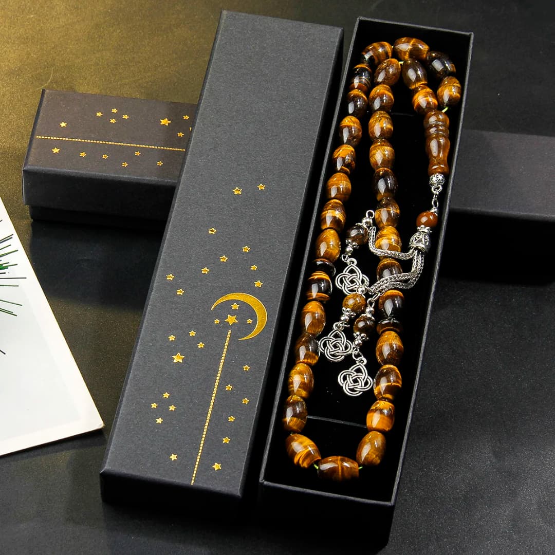 10*14 مللي متر حجر عين النمر الصلاة الحاج الصلاة حبة سوار-مناسبة للصلاة اليومية- يأتي مع علبة هدية رائعة - 2