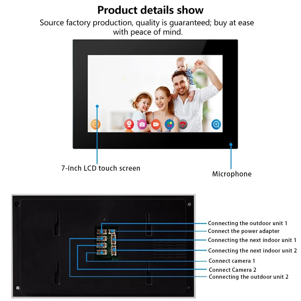 4 Wire Digital Video Intercom System 7 Inch Wireless WIFI Monitor 1080P Doorphone Camera Video Doorbell Card Tuya App Unlock - 3