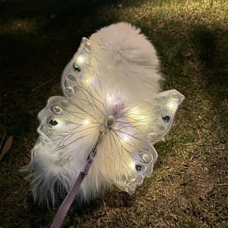 Glowing Butterfly Wings Dog Harness & Summer Outfit for Small Dogs - Adorable Chest Decor for Dogs Cats Pomeranian Teddy Bichon