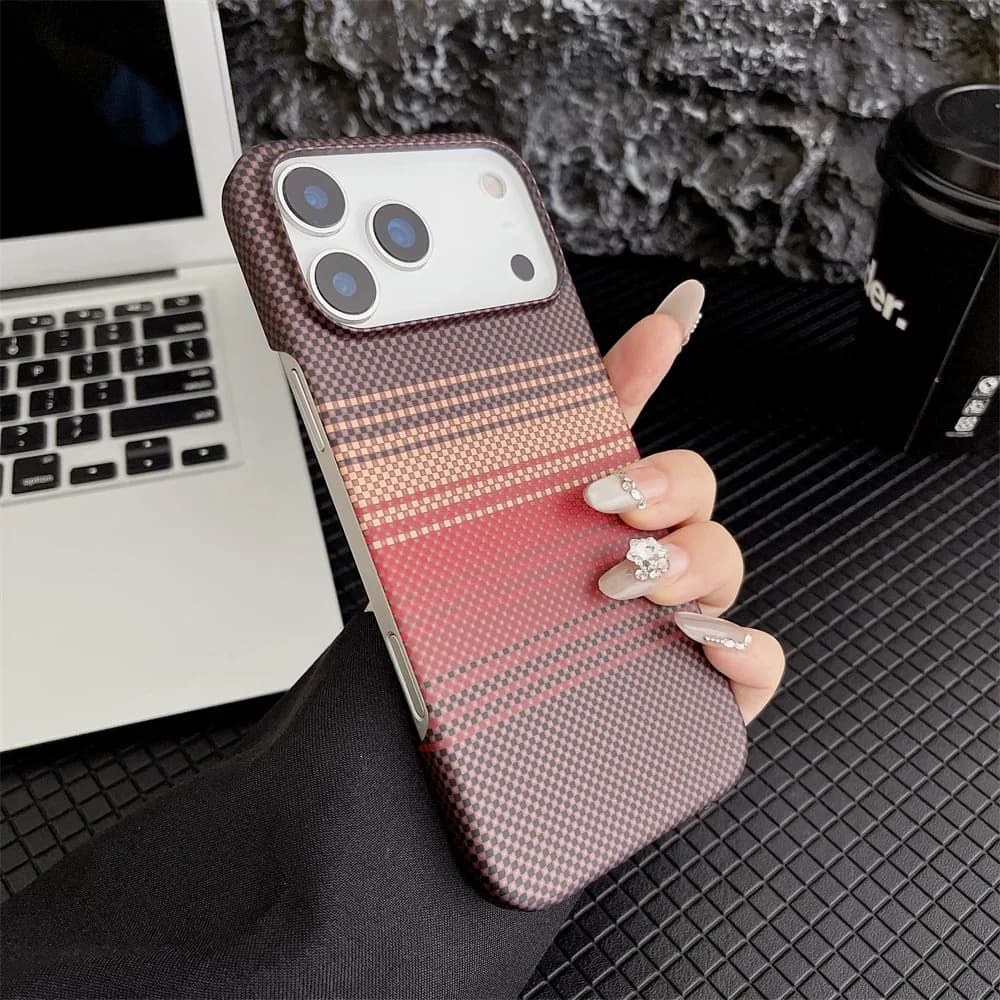 Carbon Fiber Kevlar Texture Phone Case for IPhone 17 Air 16 15 14 Plus 13 12 11 Pro Max Hard Plastic Half Pack Protective Cover - 2