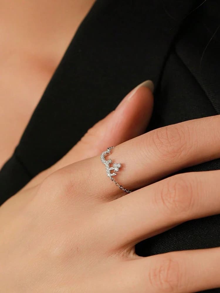 خاتم من الفضة الإسترليني 925 مرصع بالزركونيوم على شكل 26 حرفًا، خاتم خطوبة وزفاف فاخر وعالي الجودة للنساء - 3