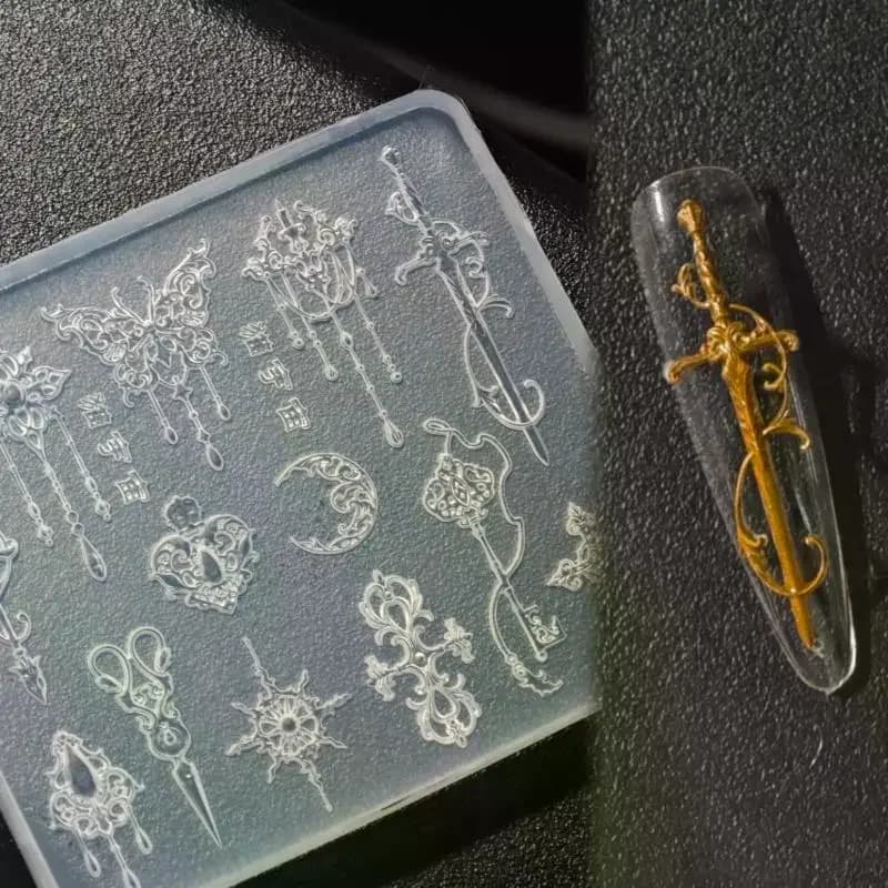 قالب سيليكون بارز ثلاثي الأبعاد على الطراز الأوروبي، قالب نحت أظافر من السيليكون مع زهور وربطة عنق شفافة - 2