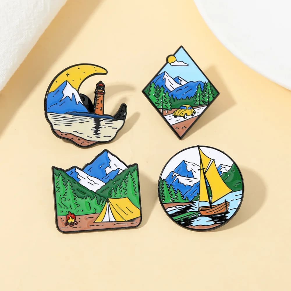 دبابيس تسلق جبال ومناظر ثلجية، إكسسوارات ملابس وحقائب ظهر، دبابيس صدر للسفر والمغامرات