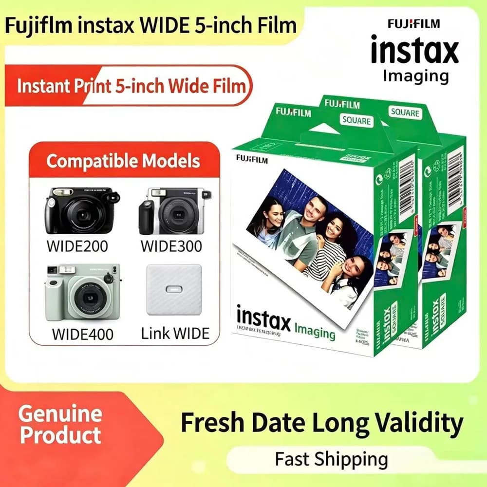 10 /100 Sheets BLACK/ MONO CHROME Photo Paper Fujifilm Instax Wide Film White Edge Paper For Instant 300/400/210/100/500 Camera