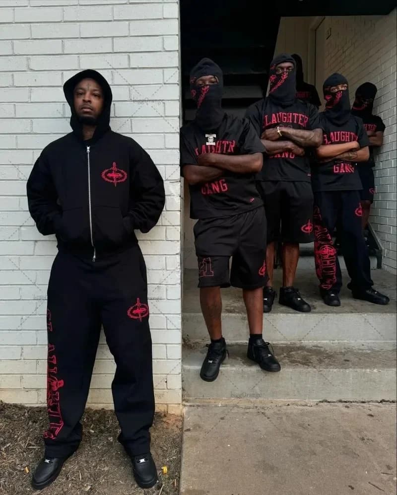 بدلة رجالي كاجوال بتصميم هاراجوكو وهيب هوب مع سحاب، وبلوزات هودي كلاسيكية للنساء، وبلوزات وبنطلونات رياضية للأزواج على طراز Y2K - 3