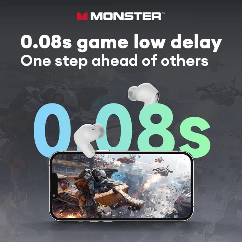 سماعات Monster MQT52 لاسلكية بلوتوث 5.4، عمر بطارية طويل، سماعات ألعاب، وضع مزدوج HIFI، صوت ستيريو مع ميكروفون - 5