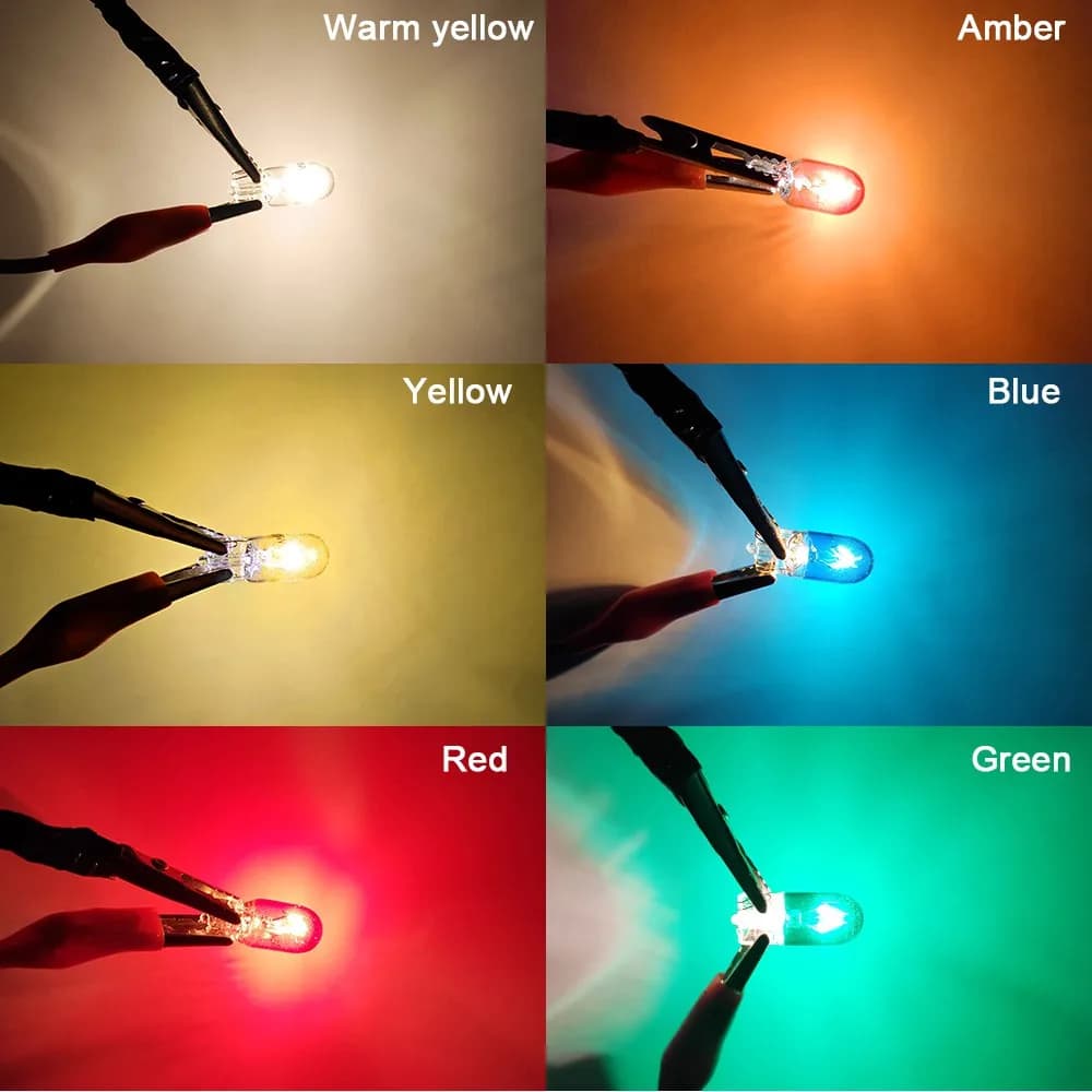 10 قطعة T10 W5W LED سيارة ضوء لمبة القراءة ضوء سيارة مصباح هالوجين 194 168 لسيارة الفجوة ضوء العنبر الأزرق الأصفر الأحمر اللون الزجاج مصباح - 6