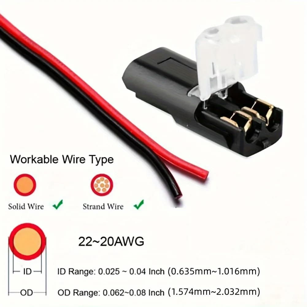20/40/60/100 Pcs Double-Wire Plug-in Connector with Locking Buckle-Pluggable LED Wire Connectors 2 Way Electrical Wire Connector - 5
