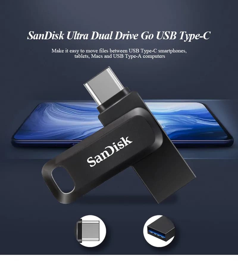 SanDisk DDC3 Ultra Dual Drive Go OTG USB 3.1 Type-C Flash Drive 64GB 128GB 256GB 512GB Pen Drive Up to 150MB/s for Tablet PC - 3
