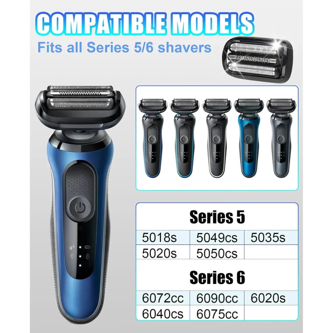 53B Replacement Head Compatible  Series 5/6 Electric Shaver Razor 5018s, 5020s, 5031s, 5050cs, 6020s, 6072cc,Black - 6