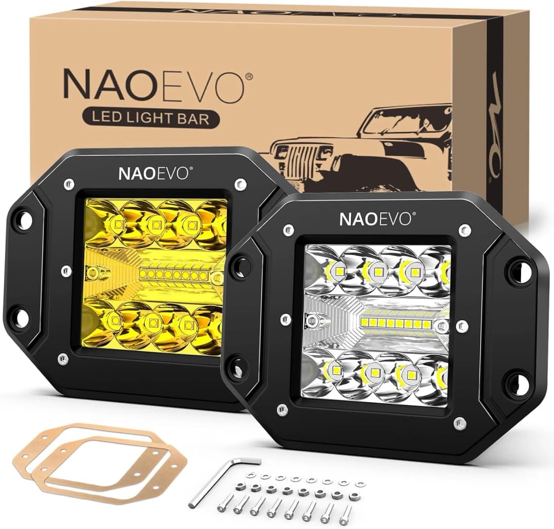 NAOEVO 5 Inch Flush Mount LED Pods Lights 40W 4000LM Spot Flood Combo LED Light Bar Offroad Driving Fog Lights LED Work Lights