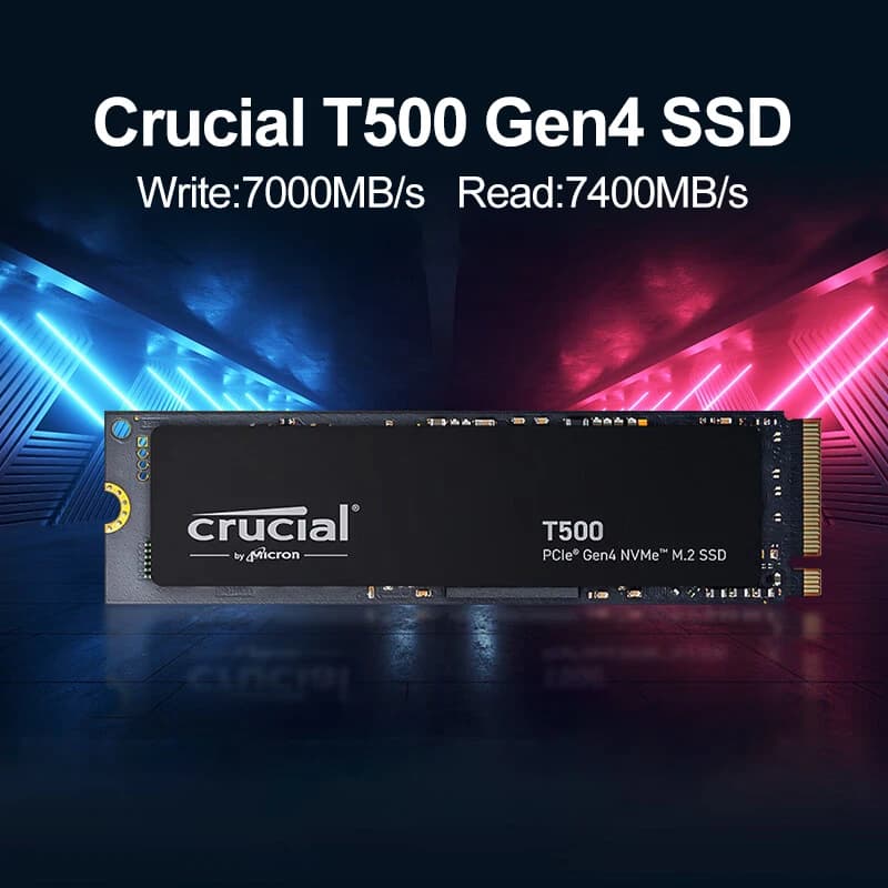 قرص صلب داخلي Crucial T500 بسعة 1 تيرابايت NVMe PCIe Gen4 M.2 2280 بسرعة تصل إلى 7400 ميجابايت/ثانية لأجهزة الألعاب PS5 والكمبيوتر المحمول - علبة البيع بالتجزئة الأصلية - 2