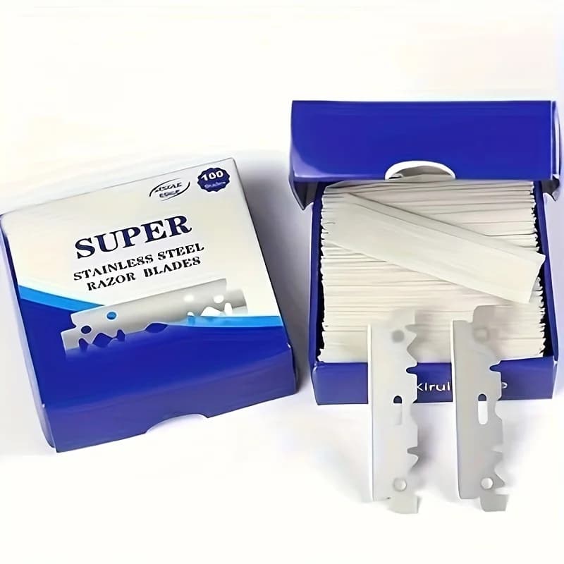 100 قطعة شفرات حلاقة أحادية الجانب - شفرات حلاقة آمنة من الفولاذ المقاوم للصدأ للرجال، أدوات حلاقة احترافية للحلاقين