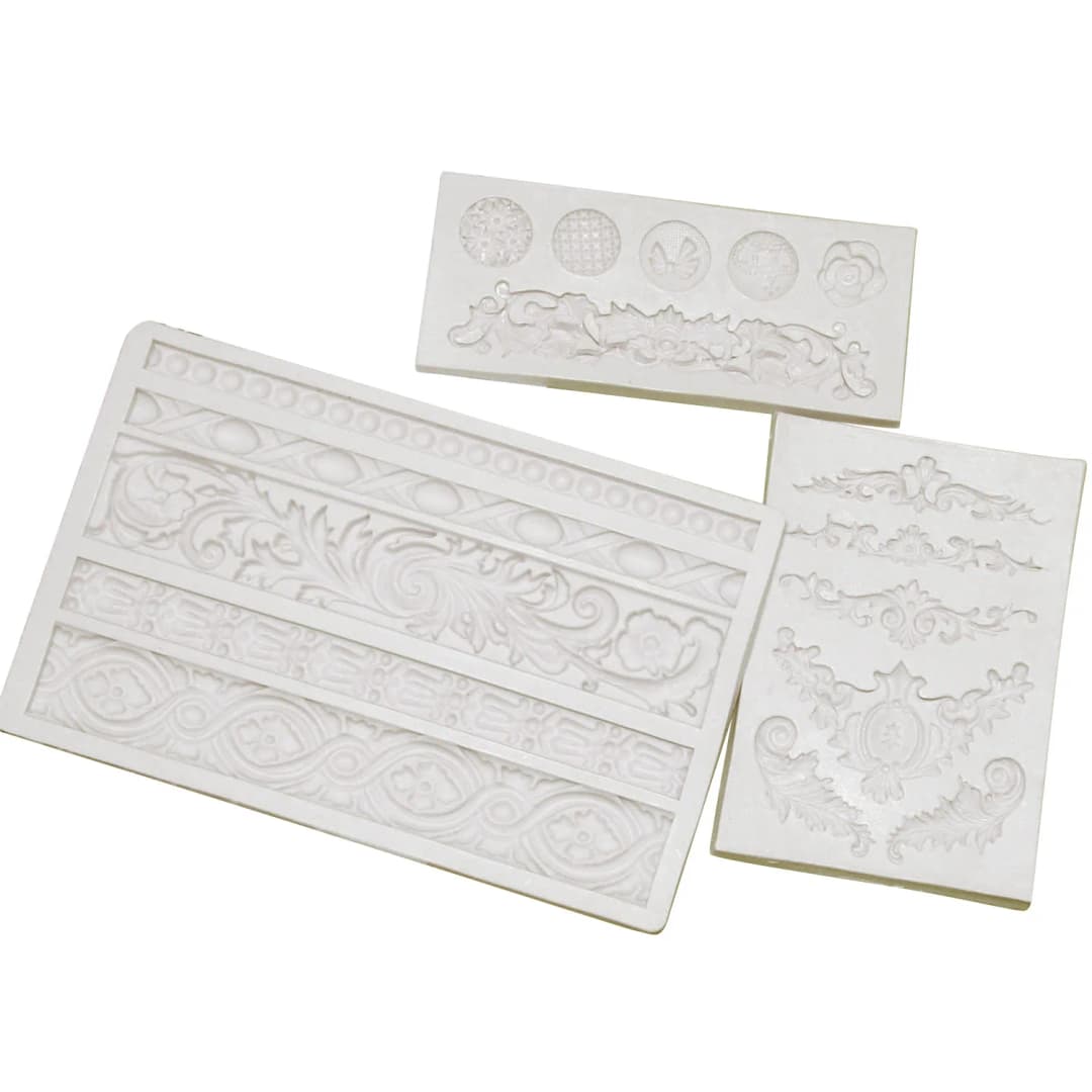 3 Pieces Baroque Fondant Molds Scroll Border Lace Silicone Molds Curlicues Gum Paste Candy Chocolate Molds for Cake Decorating - 2