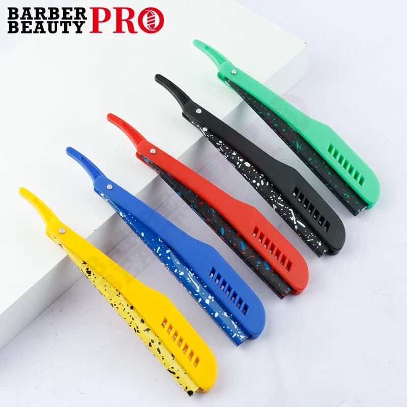 حامل ماكينة حلاقة قابلة للطي كلاسيكية للرجال، أداة حلاقة يدوية بنمط تمويه، ماكينة تشذيب لحية بحافة مستقيمة