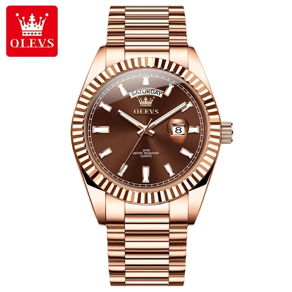 OLEVS Men's Watch Top Brand Luxury Wrist Watch For Men Fashion Rose Gold Stainless Steel Waterproof Watch Day Date Quartz Clock - 5