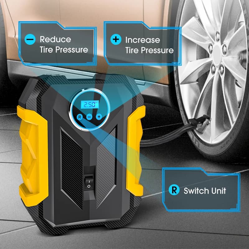 مضخة ضغط هواء محمولة للسيارات من CARSUN، مضخة نفخ إطارات رقمية مع مصباح LED، مضخة ضغط إطارات للسيارات والدراجات النارية - 4