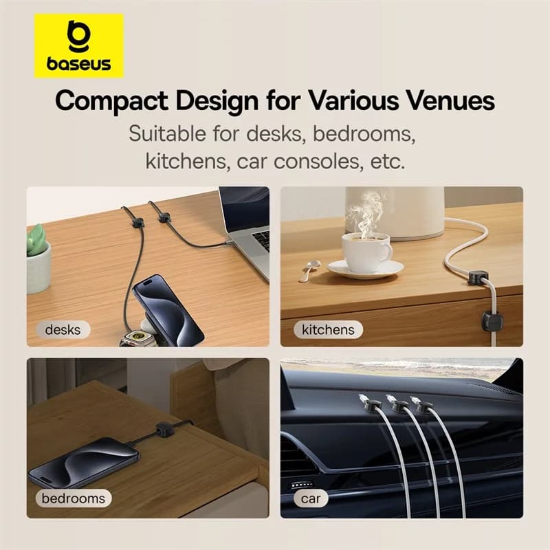 حامل منظم الكابلات من Baseus حامل كابلات مغناطيسي قابل للتعديل بسلاسة تحت المكتب إدارة الكابلات حافظة الأسلاك مشابك الكابلات - 6
