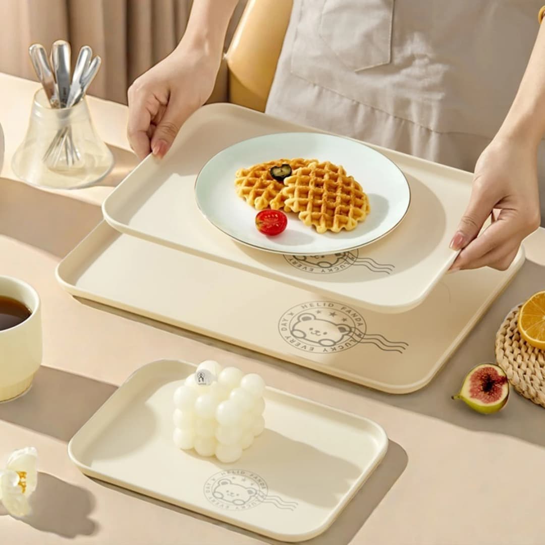 WORTHBUY Stackable Plastic Storage Tray Rectangular Fruit Dessert Tray  Large Capacity Food Serving Tray Kitchen Organizer - 2