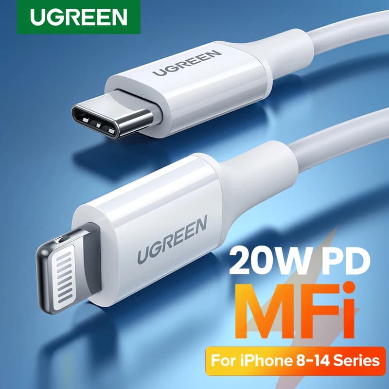 يوجرين كابل MFi 20 واط PD USB C إلى لايتنينج لآيفون 14 13 12 برو ماكس شحن سريع لآيباد ميني فون كابل Type C