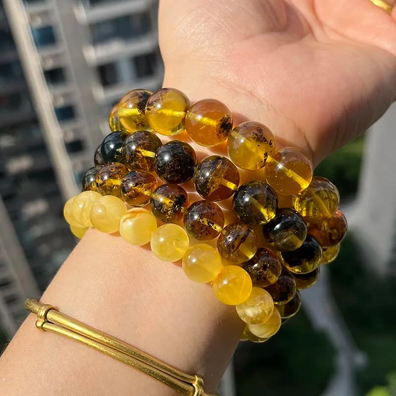 10.5 مللي متر 14 مللي متر 100% سوار كهرماني حقيقي حبة مستديرة خاصة للرجال هدية نبات البلطيق الأصلي حجر كريم لتقوم بها بنفسك مسبحة مجوهرات طبيعية - 3