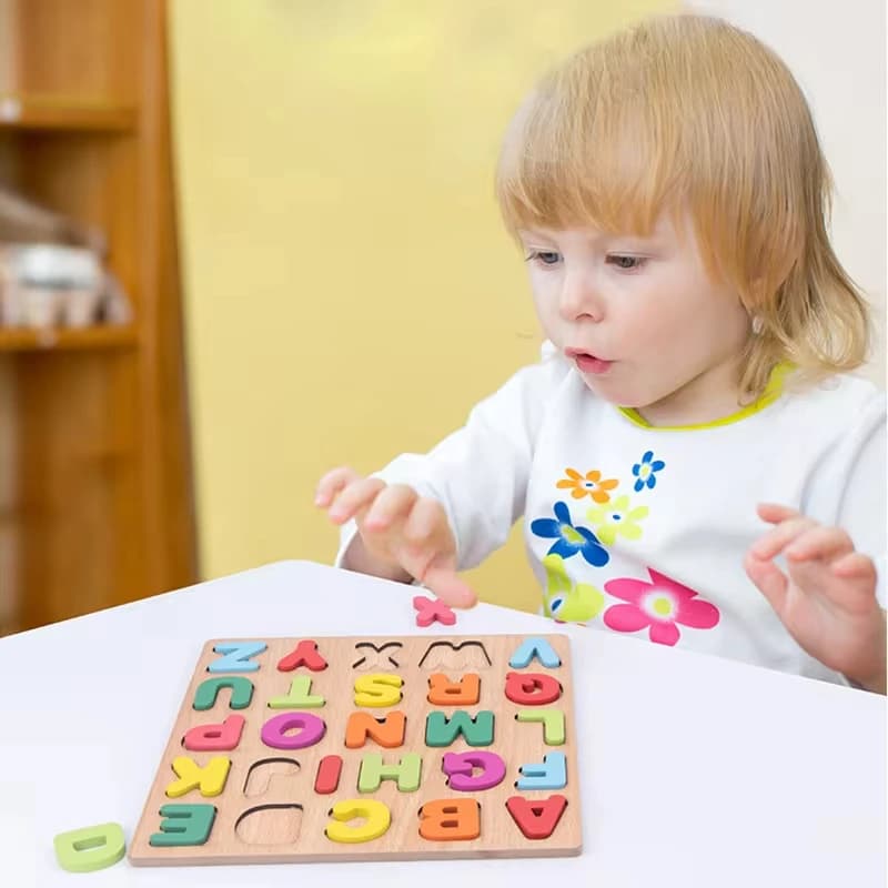 Toddlers Wooden Puzzle Montessori Baby Toys ABC Alphabet Number Shape Matching Board Game Preschool Educational Toy for Kids 2-4 - 5
