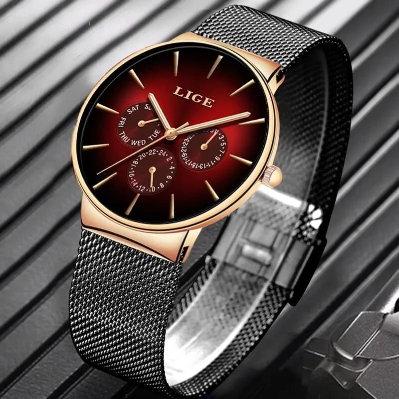 New LIGE Fashion Mens Watches Top Brand Luxury Quartz Watch Men Mesh Steel Waterproof Ultra-thin Wristwatch For Men Sport Clock - 2