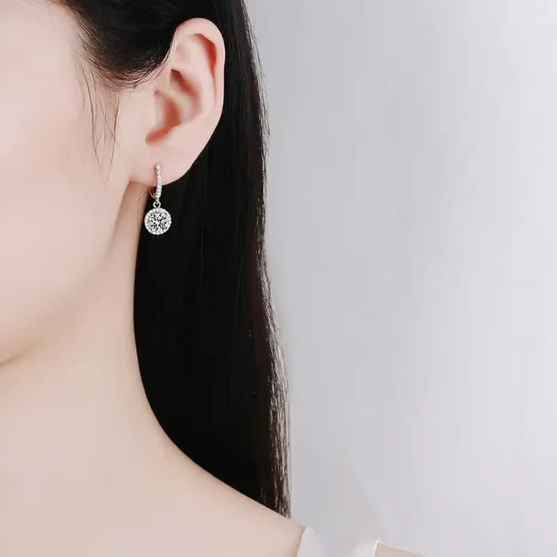 925 Sterling Silver 1 Carat Moissanite Round Earrings for Women Luxury Evening Style - 5