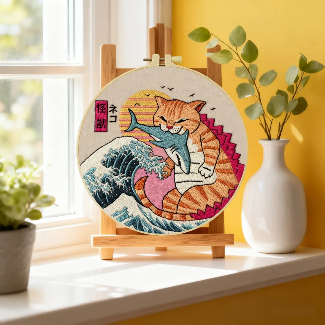 1pc 20X20CM/15X15CM 7.87/6.3inch Monster Cat Embroidery Starter Kit DIY Kit DIY Embroidery Kit Manualidades Needle Art - 2